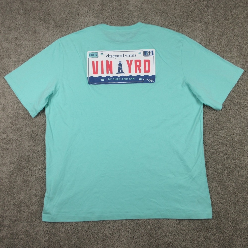 Vineyard Vines Shirt Mens 2XL Mint Green Blue Graphic Pocket Tee Plate Marina